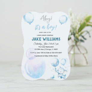 Schattigee Blue Elephant Baby shower Invitation Kaart