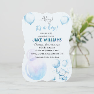 Schattigee Blue Elephant Baby shower Invitation Kaart