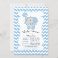Schattigee Blue Elephant Boys Baby shower Uitnodig