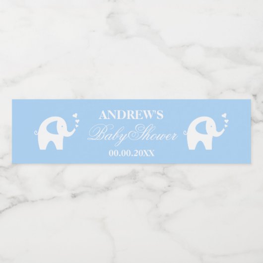 Schattigee Blue Elephant gepersonaliseerde jongens Waterfles Etiket (Enkel label)