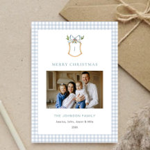 Schattigee Blue Gingham Plaid Monogrammed Christma