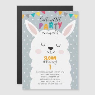 Schattigee Blue Lama Fun Fiesta Verjaardagsfeest Magnetische Uitnodiging