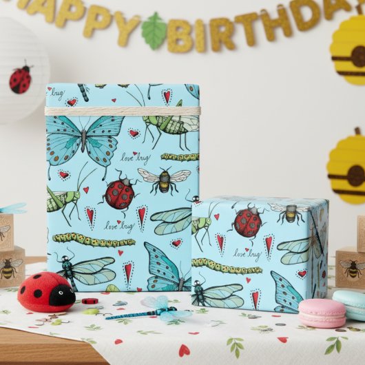 Schattigee Blue Love Bug Insecten voor Bug Lovers Cadeaupapier