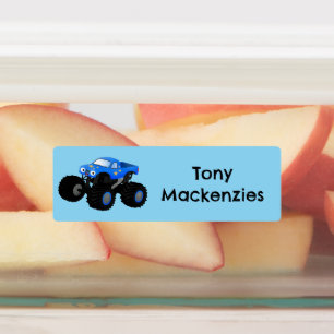 Schattigee Blue Monster Truck cartoon gepersonalis Labels