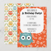 Schattigee Blue Owl-feestuitnodiging Kaart (Voorkant / Achterkant)