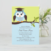 Schattigee Blue Owl Graduation Party Invitation Kaart (Staand voorkant)