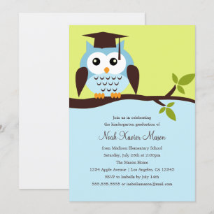 Schattigee Blue Owl Graduation Party Invitation Kaart