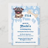 Schattigee Blue Pug Doggie Verjaardag Paw-ty Kaart (Voorkant)