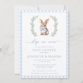 Schattigee Blue Rabbit Bunny Baby Boy Doucheuitnod Kaart (Voorkant)