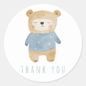 Schattigee Blue Sleeping Teddy Bear Dank je wel Ronde Sticker (Voorkant)