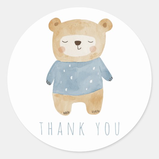 Schattigee Blue Sleeping Teddy Bear Dank je wel Ronde Sticker (Voorkant)