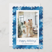 Schattigee Blue Snowy Photo Holiday Feestdagenkaart (Voorkant)