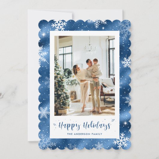 Schattigee Blue Snowy Photo Holiday Feestdagenkaart (Voorkant)
