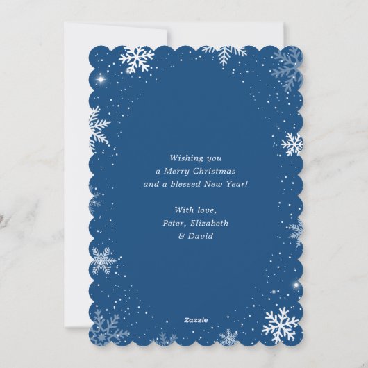 Schattigee Blue Snowy Photo Holiday Feestdagenkaart (Achterkant)