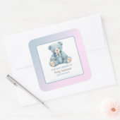 Schattigee Blue Teddy Bear Baby shower Bookplate Vierkante Sticker (Envelop)