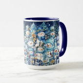 Schattigee Blue Waterverf Snowman familie Mok (Voorkant rechts)