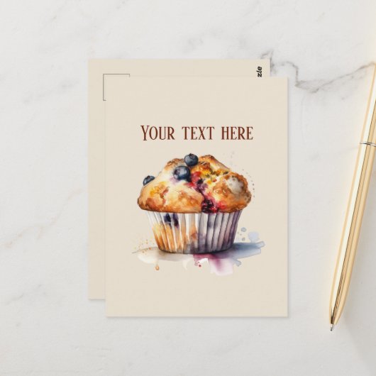 Schattigee Blueberry Muffin Tekst toevoegen Briefkaart (Voorkant / Achterkant in situ)