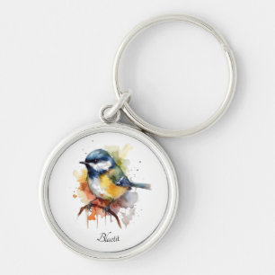 Schattigee Bluetit op een Branch, op maat Sleutelhanger