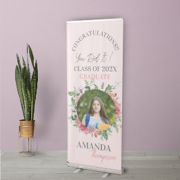Schattigee Blush Bloemen Fotoklas van 2025 Afstude Roll-up Banner