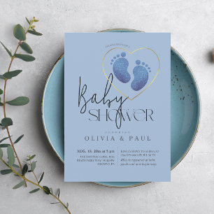 Schattigee Blush Blue Feet Glitter Baby Boy Shower Kaart