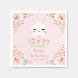 Schattigee Blush Bunny Rabbit Floral Verjaardagsfe Servet