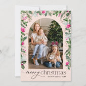 Schattigee Blush Roze Botanische Groene Boog Kerst Feestdagenkaart (Voorkant)