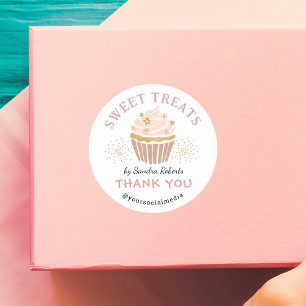 Schattigee Blush Roze Gouden Cupcake Bakkerij Dank Ronde Sticker