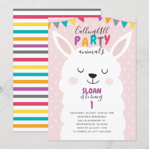 Schattigee Blush Roze Lama Fun Fiesta Verjaardagsf Kaart