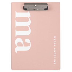 Schattigee Blush Roze School Monogram Naam Klembord