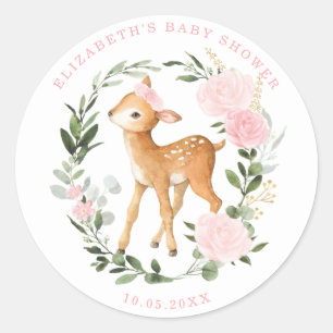 Schattigee Blush Rozen groen bosherten Fawn Baby Ronde Sticker