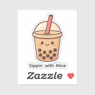 Schattigee Boba Tea Cup Sticker – gepersonaliseerd