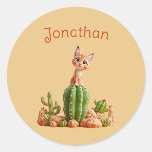 Schattigee Bobcat op cactus Ronde Sticker