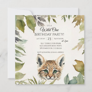 Schattigee Bobcat Wild One 1st Birthday Party Kaart