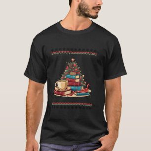 Schattigee Boeken Koffie kerstboom Library L T-shirt