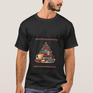 Schattigee Boeken Koffie kerstboom Library L T-shirt