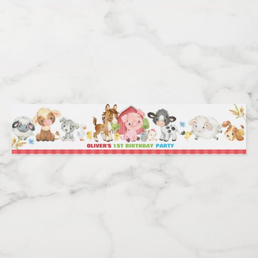 Schattigee Boerderijdieren Barnyard Birthday Baby Waterfles Etiket (Enkel label)