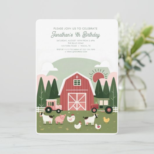 Schattigee Boerderijdieren Barnyard verjaardagsuit Kaart (Staand voorkant)