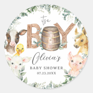 Schattigee Boerderijdieren Groen Jongensschuur Bab Ronde Sticker