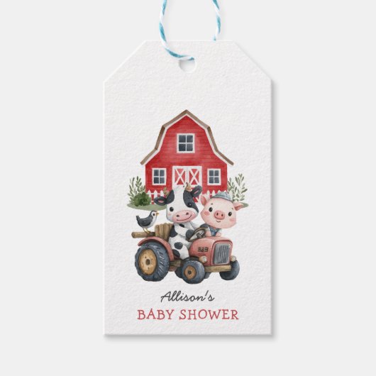 Schattigee boerderijdieren Varken Koe Barnyard Bab Cadeaulabel (Voorkant)