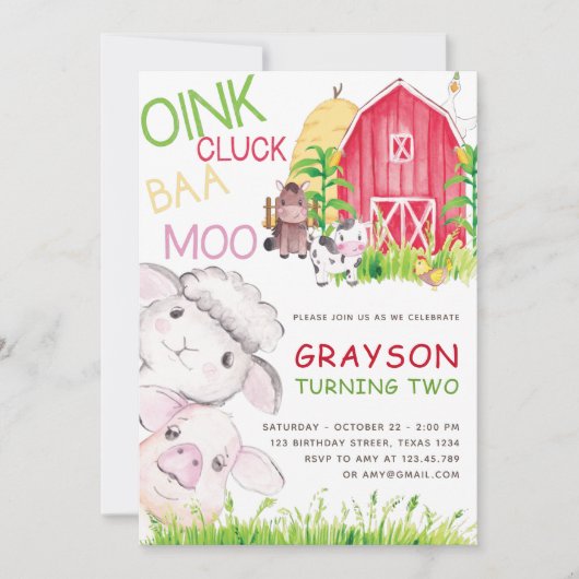 Schattigee Boerderijdieren Waterverf Verjaardag Kaart (Voorkant)