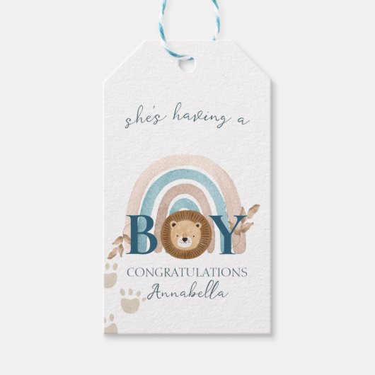 Schattigee Boho Baby Boy Lion Cub Pawprints Cadeaulabel (Voorkant)
