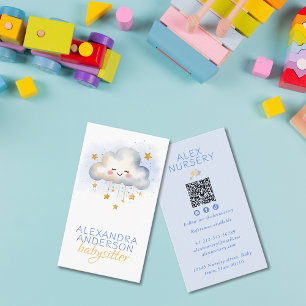Schattigee Boho Cloud Waterverf Babysitter Visitekaartje