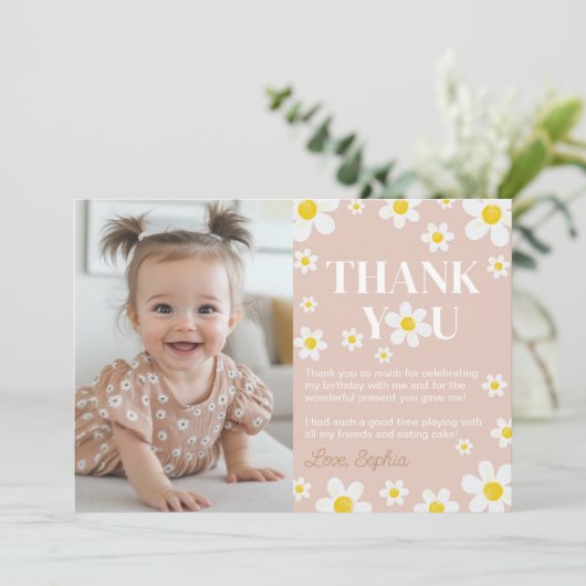 Schattigee Boho Daisy Bloom verjaardagsfeestje Bedankkaart (Staand voorkant)