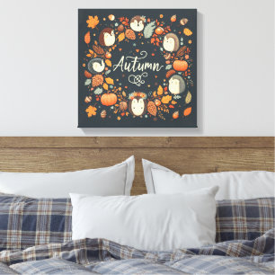 Schattigee Boho Herfst Hedgehog krans Wall Decal Canvas Afdruk