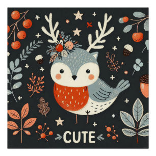 Schattigee Boho Herfst Robin krans Wall Decal Perfect Poster