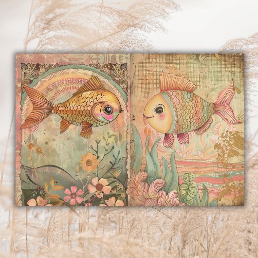 Schattigee Boho Hippie Waterverf Fish Junk Journal Tissuepapier