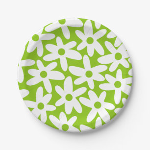 Schattigee Boho Lime Green Retro Hedendaagse Bloem Papieren Bordje