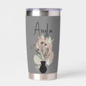 Schattigee Boho Line Art Bloemen en Vlinders Grijs Geïsoleerde Drinkbeker (Links)