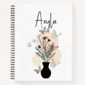 Schattigee Boho Line Art Bloemen en Vlinders Wit Notitieboek (Voorkant)