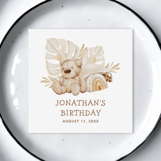 Schattigee Boho neutrale teddybeer. Verjaardagsfee Servet